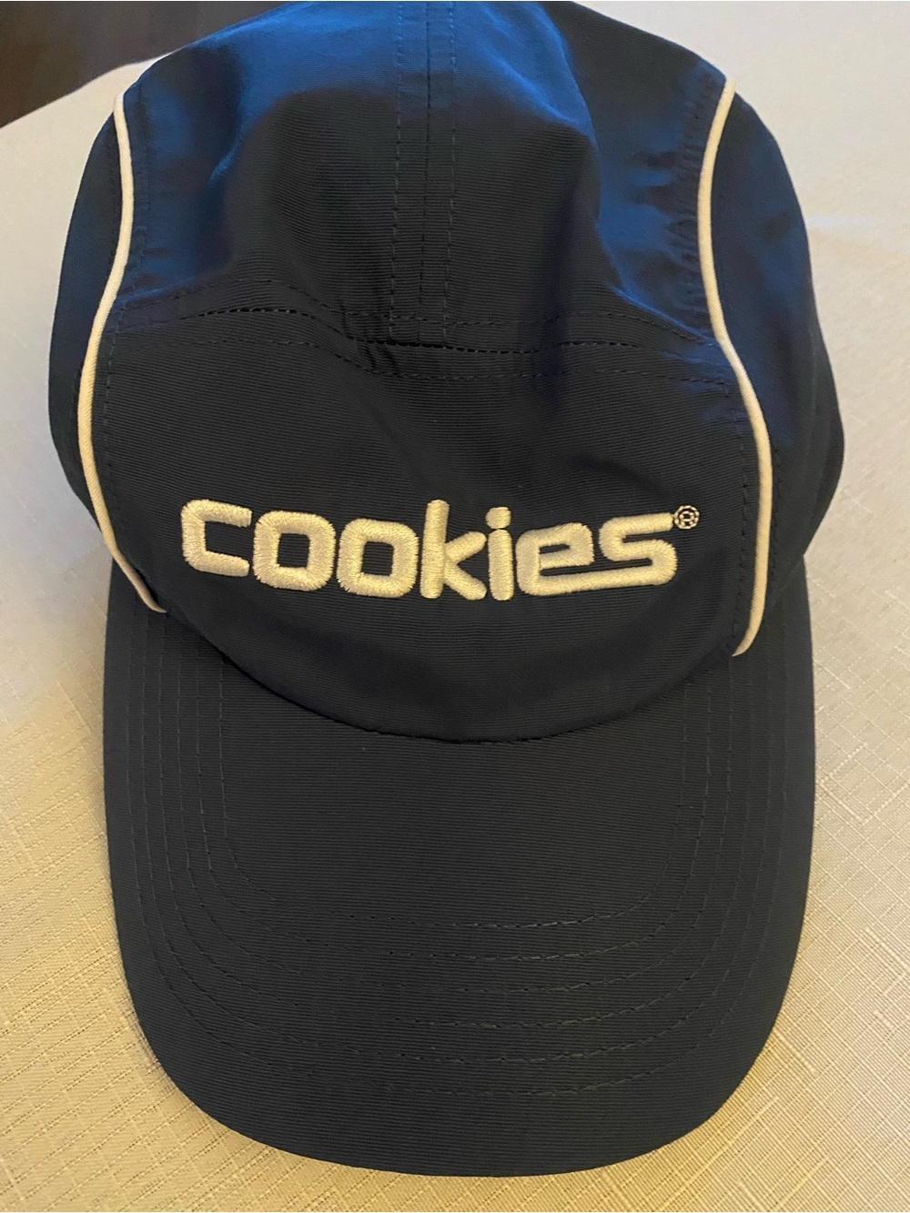 Cookies Embroidered Logo Navy Running Cap with White Piping
